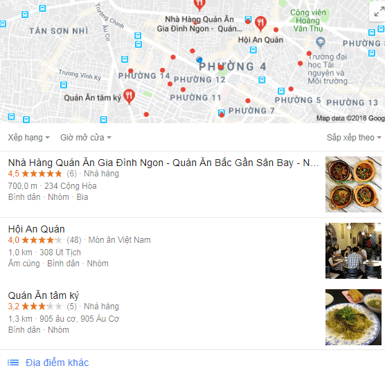 địa điểm ăn uống google