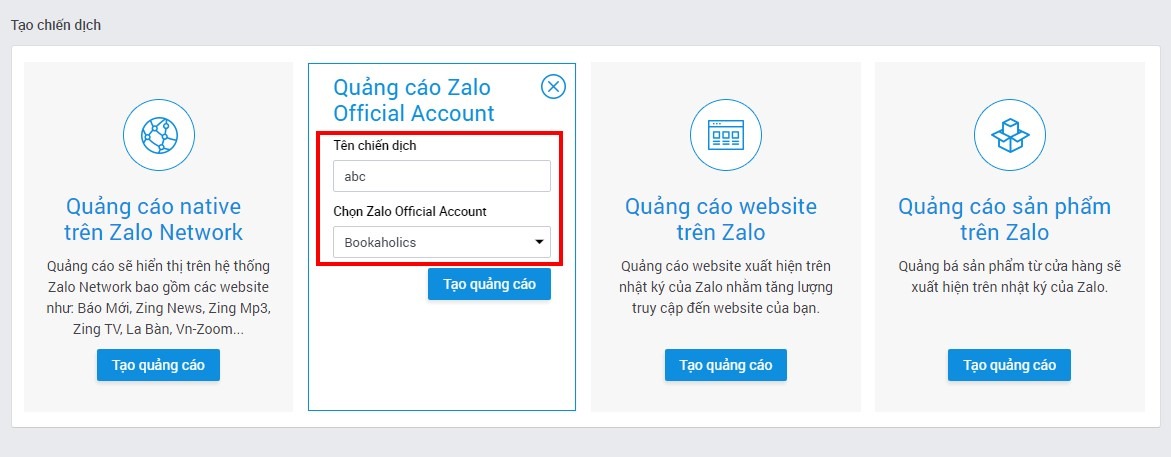 Hướng dẫn cách chạy quảng cáo Zalo official account