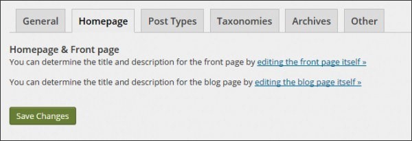 Tab Homepage này được thiết lập để đổi tiêu đề, Meta Description cho trang Web hoặc bài viết