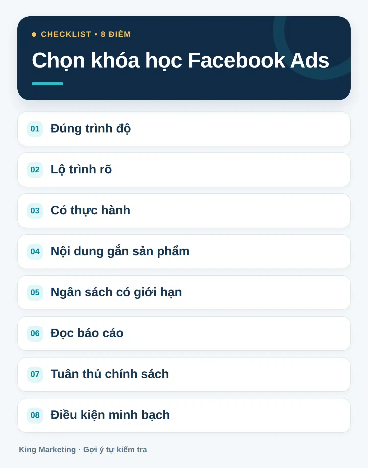 8 tiêu chí chọn khóa học Facebook Ads cho người mới, từ thực hành đến tuân thủ chính sách