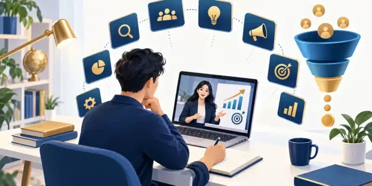 Người học khóa học Facebook Ads cho người mới trao đổi với giảng viên qua máy tính