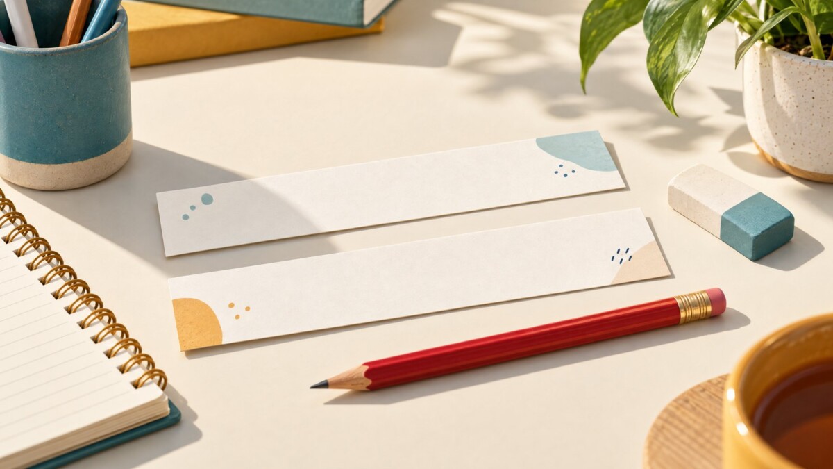 Bút chì đỏ và hai dải giấy trống trên bàn, minh họa rà soát theo chính sách biên tập Google Ads.
