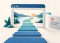 Minh họa lỗi trải nghiệm trang đích Google Ads với đường đi thông thoáng và lớp phủ được đặt sang bên