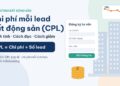 Minh họa chi phí mỗi lead bất động sản (CPL) với công thức CPL = chi phí ÷ số lead, form đăng ký tư vấn, chồng xu và các tòa nhà
