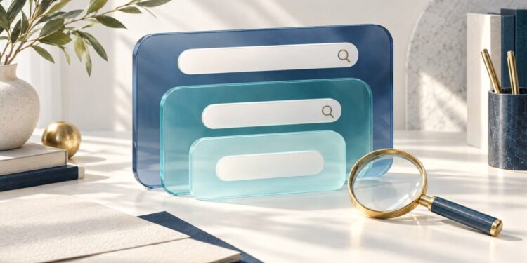 Các khung tìm kiếm lồng nhau và kính lúp minh họa phạm vi kiểu đối sánh từ khóa Google Ads.