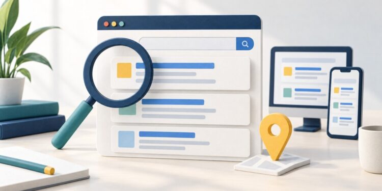 Mô hình trình duyệt, vị trí và thiết bị minh họa công cụ xem trước quảng cáo Google Ads.