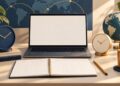 Lịch quảng cáo Google Ads minh họa bằng hai đồng hồ, laptop và sổ kế hoạch